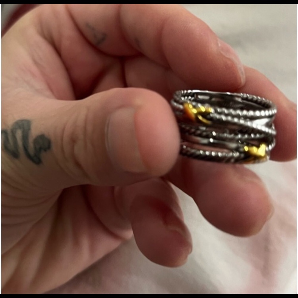 David Yurman Two-Tone Cable Wrap Ring with Gold Accents sz8